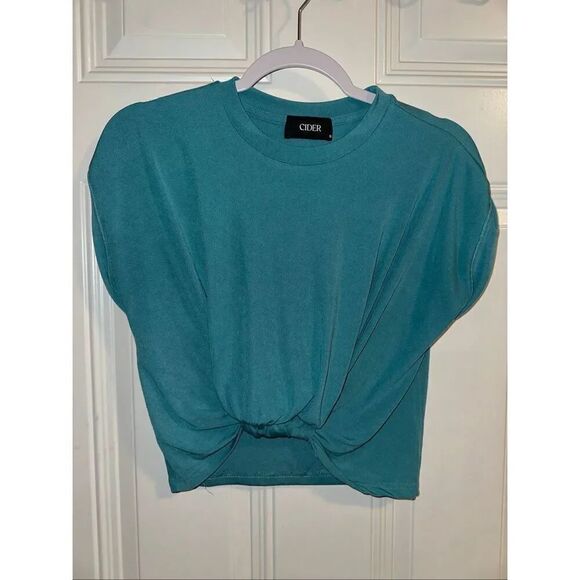 Cider Tops - Cider Knotted Solid Crop Top – Teal, Women’s Size Small